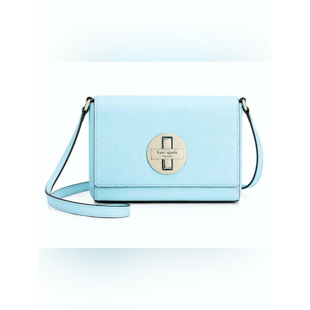 Kate Spade New York Light Mint Blue Saffiano Leather Turn Lock Crossbody Bag